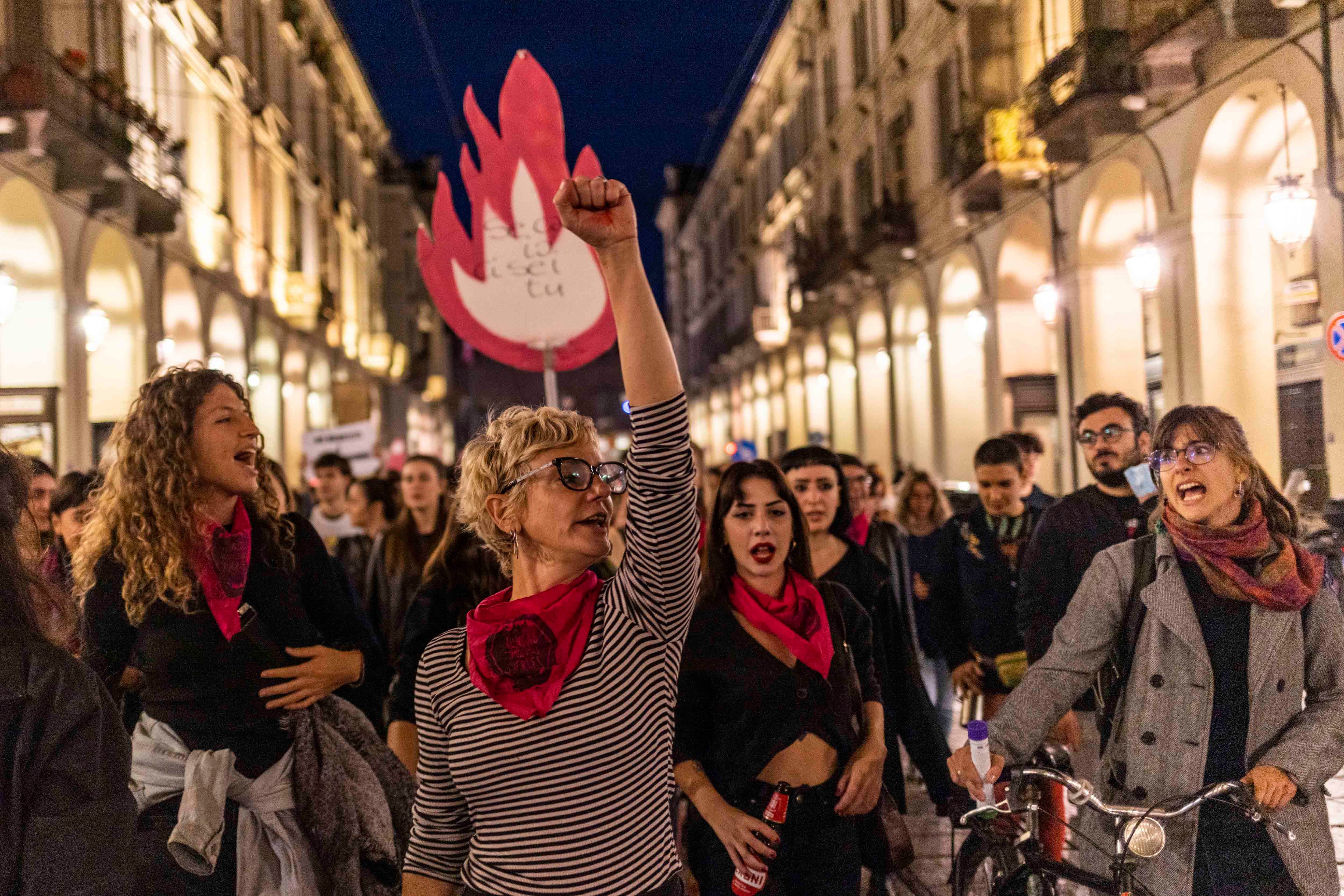 Women demonstrate during a protest organized by the Italian feminist movement "Non Una di Meno" on September 28, 2022, in support of the right to abortion in Turin, Italy. 