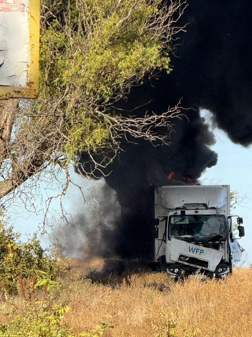 Russian forces used quadcopter drones to attack a United Nations inter-agency convoy delivering humanitarian aid to Bilozerka in Khersonska region, in southern Ukraine, October 14, 2025.