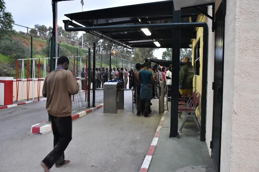 1)	Migrants registering at the Ceuta migrants center after arriving in the enclave, February 2017