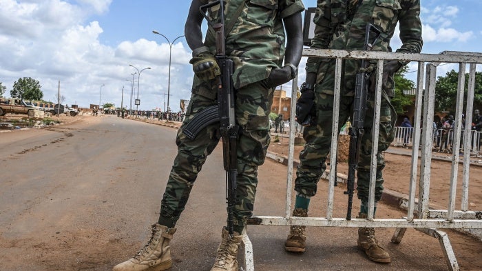 Nigerien police stand guard in Niamey.