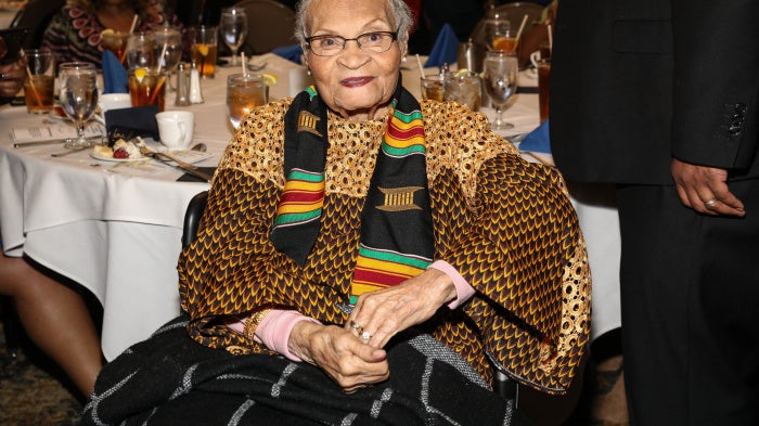 Queen Mother and Founder of the VFF Foundation, Viola Ford Fletcher, at the Oldest Living Tulsa Oklahoma Massacre Survivors Celebrated And Book Cover Revealing at The City Club of Washington in Washington, DC, US, February 28, 2023.