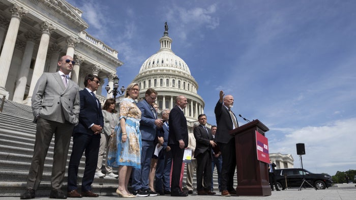 US Representative Chip Roy (R-TX) speaks during a press conference on legislation for the SAVE Act, Washington, DC, May 8, 2024. 