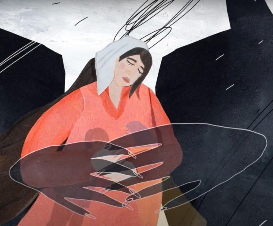 A picture from an animation by Justice Initiative Project on the custom of taking children away from mothers in Chechnya and Ingushetia.