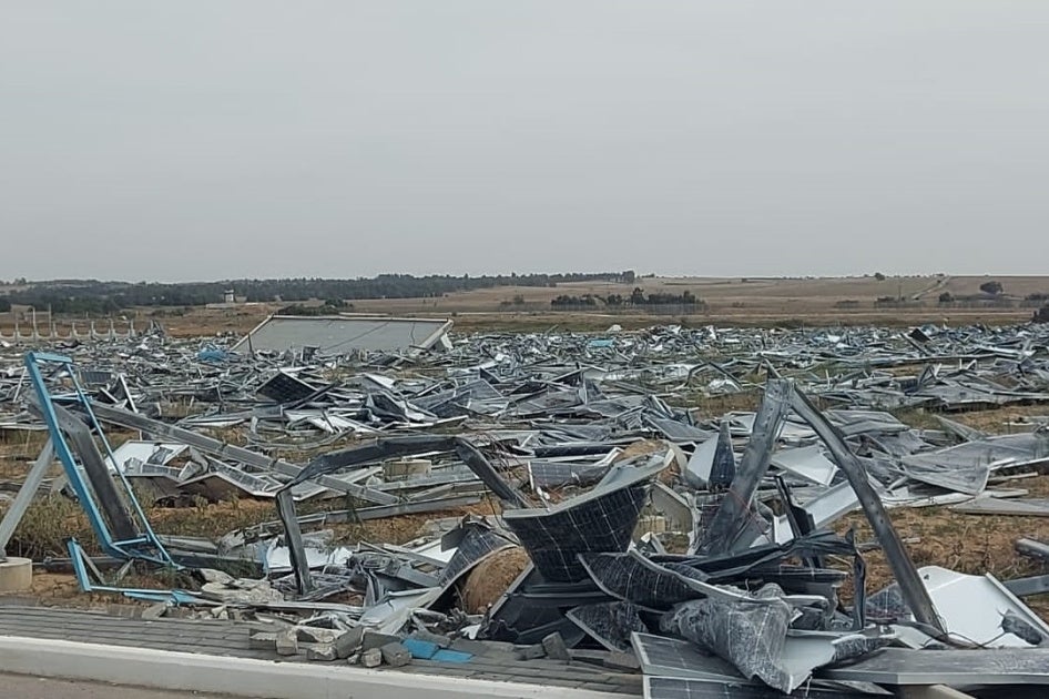 Photo of a destroyed solar panel field