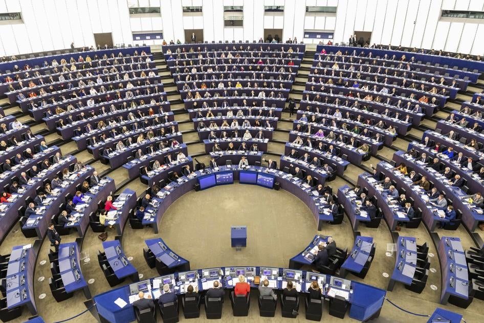 Members of the European Parliament sit in the plenary chamber of the European Parliament during a vote. Among other things, MEPs will vote today on a free trade agreement with Vietnam. 