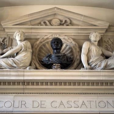 The entrance of the Cour de Cassation, France's highest judicial court housed in the Palais de Justice in Paris.