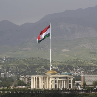 A national flag of Tajikistan in Dushanbe, May 24, 2011.