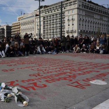 Flowers and the names of the victims of the Tempi train accident are displayed during a sit-in protest organized by the Association of Relatives of the Tempi Victims in Athens, Greece, January 26, 2025.