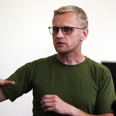 Vitaliy Shabunin during a hearing in his case at the Pecherskyi District Court in Kyiv, Ukraine, on July 15, 2025.