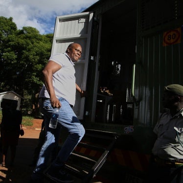 Job Sikhala, former legislator and member of the Zimbabwean opposition party Citizens Coalition for Change, climbs into a prison truck at the magistrates court in Harare, Zimbabwe, January 24, 2024.