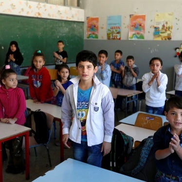 Syrian refugee children attend a class at a school in Mount Lebanon, October 7, 2016.