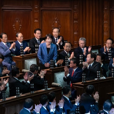 Sanae Takaichi is applauded after being elected Japan's new prime minister, October 21, 2025.