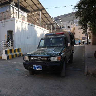 A police patrol vehicle outside the United Nations compound in Sanaa, Yemen, following reports of UN staff being detained by the Houthis, October 29, 2025.