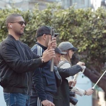 Journalist Khaled Drareni filming street protests in Algiers, December 2019.